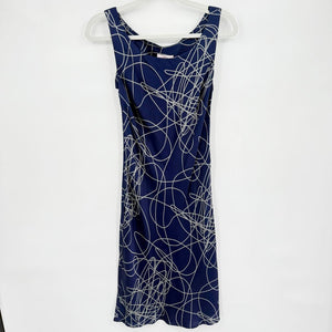 women Tocca Silk Line Print Navy Blue Dress S