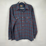 men High Sierra Vintage Wool Plaid Button Front Blue Red Navy Woven Top XL