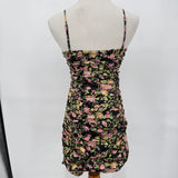women NSR Floral Print Knot Cut Out Mini Black Dress S