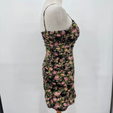 women NSR Floral Print Knot Cut Out Mini Black Dress S