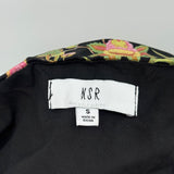 women NSR Floral Print Knot Cut Out Mini Black Dress S