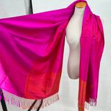 women Jim Thompson Large Silk Hot Pink & Orange Scarf 33x79