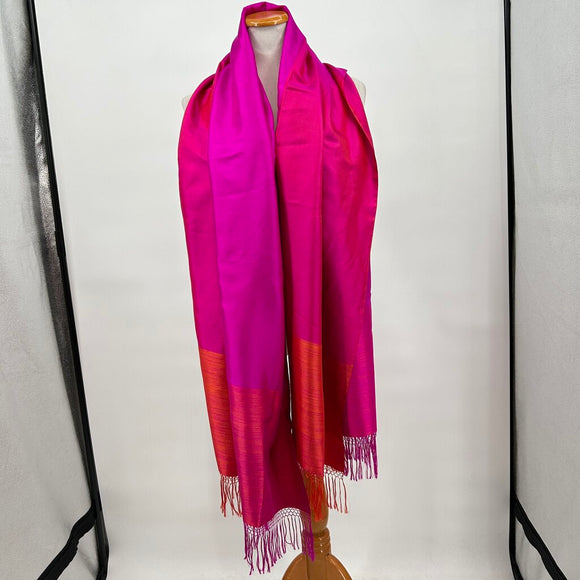 women Jim Thompson Large Silk Hot Pink & Orange Scarf 33x79