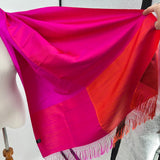 women Jim Thompson Large Silk Hot Pink & Orange Scarf 33x79