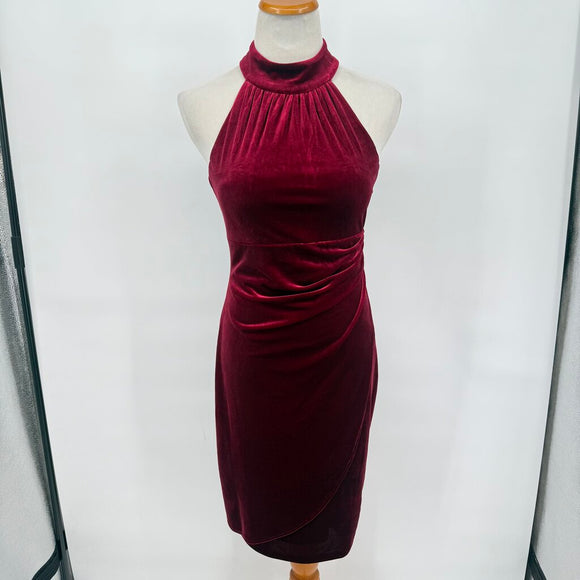 women Vince Camuto Velvet Halter Cocktail Berry Red Dress 4