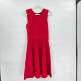 women Pink Tartan Sleeveless Textured Knit A-Line Red Dress S