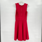 women Pink Tartan Sleeveless Textured Knit A-Line Red Dress S