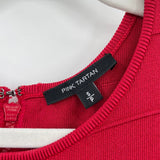 women Pink Tartan Sleeveless Textured Knit A-Line Red Dress S