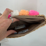women Sea & Grass NWT Eva Handwoven Wristlet Clutch Pompom Natural/Pink Purse