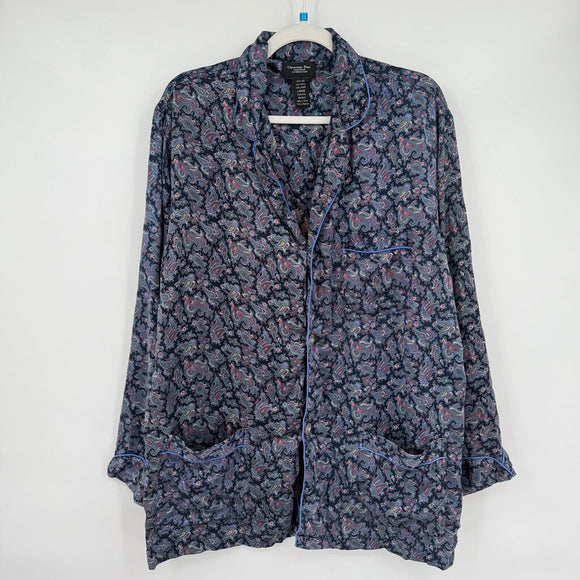 men Christian Dior Silk Paisley Pajama Top Blue Intimates/Sleepwear L