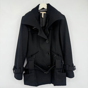 women American Rag Wool Blend Belted Black Coat M