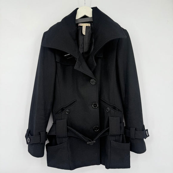women American Rag Wool Blend Belted Black Coat M