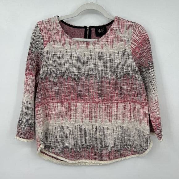 women W5 Large Scale Ikat Cream Black Red Knit Top S