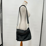 women Margot Leather Foldover Crossbody Black Purse