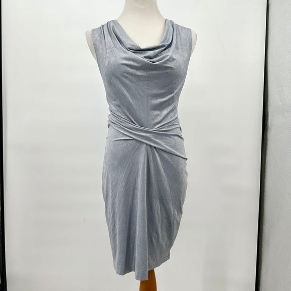 women Aidean Mattox Knit Draped Sleeveless Mist Blue Dress 10