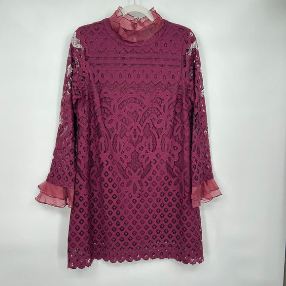 women Lulu's High Neck Lace Sheath Plum Dress M