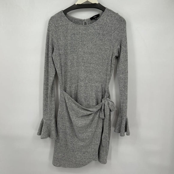 women Lulu's Ruffled Open Back Sweater Gray Dress L