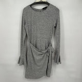 women Lulu's Ruffled Open Back Sweater Gray Dress L