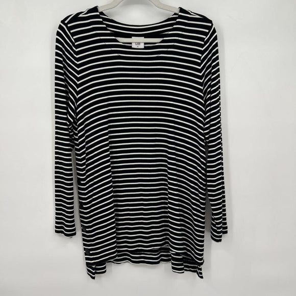 women Cabi Striped Long Sleeve Side Buttons Black White Knit Top M