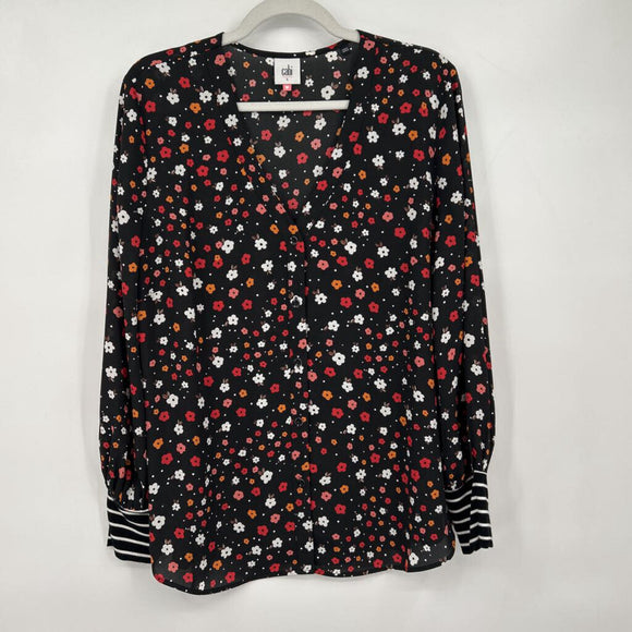women Cabi Floral Button Front Blouse Black Multi Woven Top L