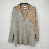 women Cabi Cotton Blend Cardigan Gray Tan Sweater L