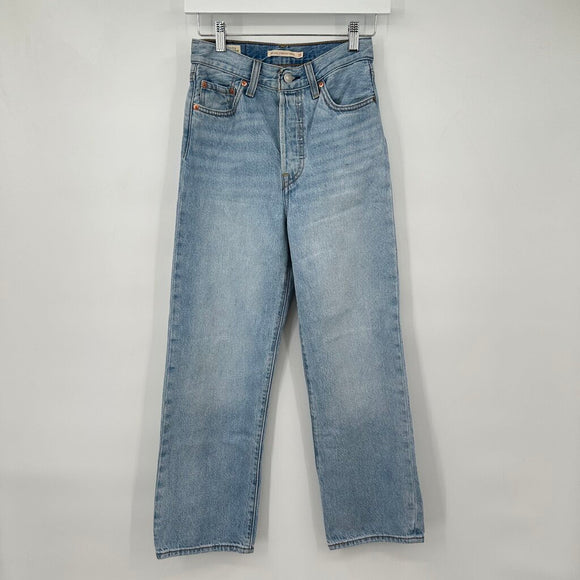 women Levi's Premium Ribcage Straight Ankle Blue Jeans 25
