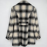 women Avalon Wool Blend Plaid Double Breasted Cream & Black Coat 4