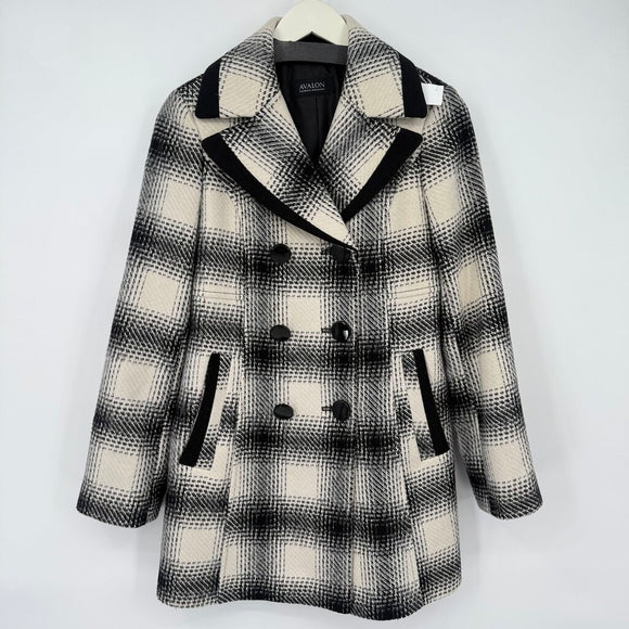 women Avalon Wool Blend Plaid Double Breasted Cream & Black Coat 4