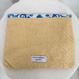 women Dolce & Gabbana Raffia & Fabric Pouch Light Blue/White/Natural Purse 7x9.5"