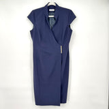 women Calvin Klein Cap Sleeve Crossover Navy Blue Dress 10