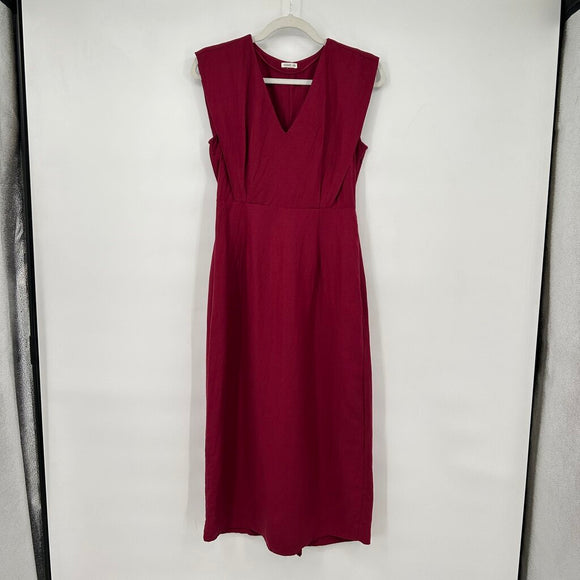 women Oysho Linen Blend Sleeveless Midi Raspberry Dress S