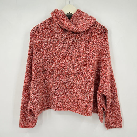 women Free People Cowl Neck Boucle Coral Sweater S