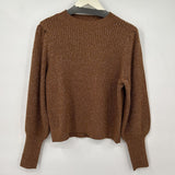 women Treasure & Bond NWT Metallic Ribbed Keyhole Back Brown Bison/Silver Sweater L