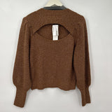 women Treasure & Bond NWT Metallic Ribbed Keyhole Back Brown Bison/Silver Sweater L