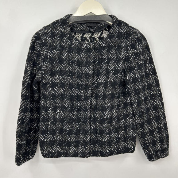 women J. Crew Zip Up Houndstooth Wool Tweed Black Jacket 0