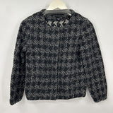 women J. Crew Zip Up Houndstooth Wool Tweed Black Jacket 0