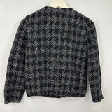 women J. Crew Zip Up Houndstooth Wool Tweed Black Jacket 0