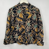 women Life Style Kantha Stitch Floral Print Navy Blue Multi Jacket L