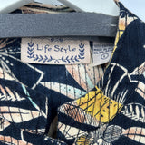 women Life Style Kantha Stitch Floral Print Navy Blue Multi Jacket L