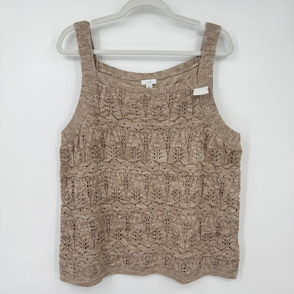 women J. Jill Pointelle Square-Neck Tank Oatmeal Knit Top L