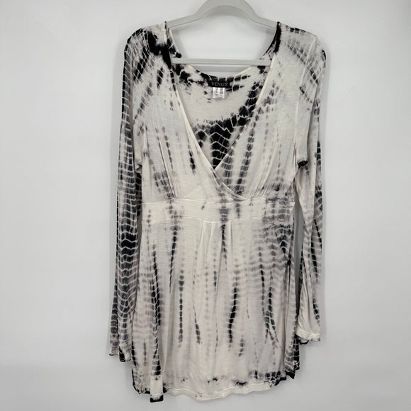women Venus Tye Dye Long Sleeved White Black Dress L