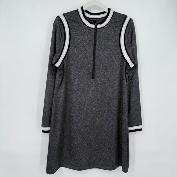 women Boston Proper Varsity Zip Gray Black White Dress L