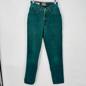 women Express No. 4 Vintage High Waisted Straight Leg Spruce Green Jeans 25/0