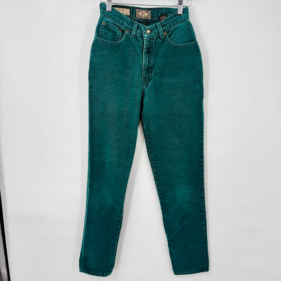 women Express No. 4 Vintage High Waisted Straight Leg Spruce Green Jeans 25/0