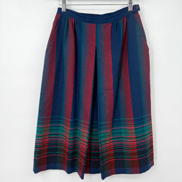 women Pendleton Vintage Wool Striped Pleated Navy Green Red Pink Skirt 2