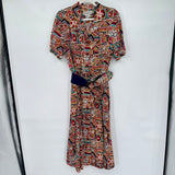 women Susan Bennett Vintage Geometric Belted Midi Brown Red Multi Dress 10