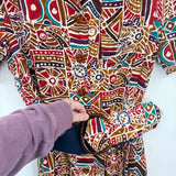 women Susan Bennett Vintage Geometric Belted Midi Brown Red Multi Dress 10