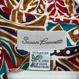 women Susan Bennett Vintage Geometric Belted Midi Brown Red Multi Dress 10