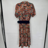 women Susan Bennett Vintage Geometric Belted Midi Brown Red Multi Dress 10