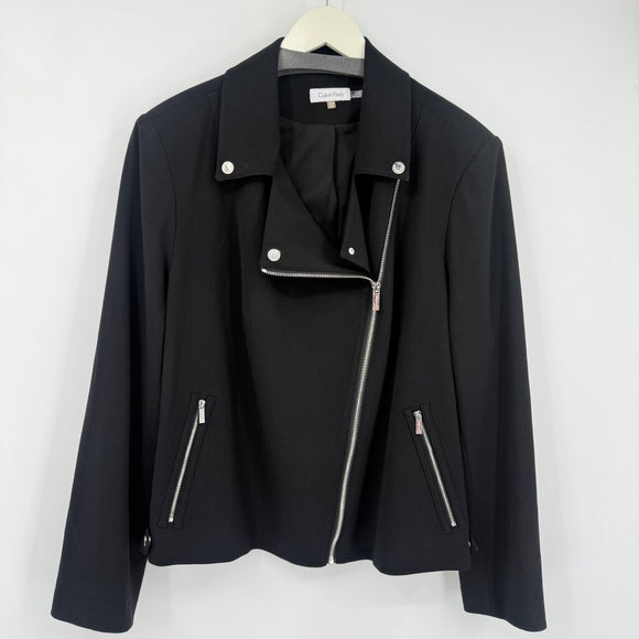 women Calvin Klein Asymmetrical Zip Blazer Black Silver Jacket 20/2X